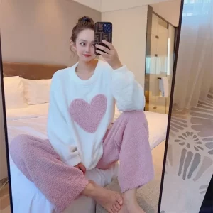 Women's Pajamas With Trousers Sets Ensembles Pyjama Set Woman Ensemble Pyjama Femme Room Wear Ladies Winter Warm Sleepwear Pants